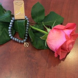 Faceted beaded bracelet w/ tree of life - silver